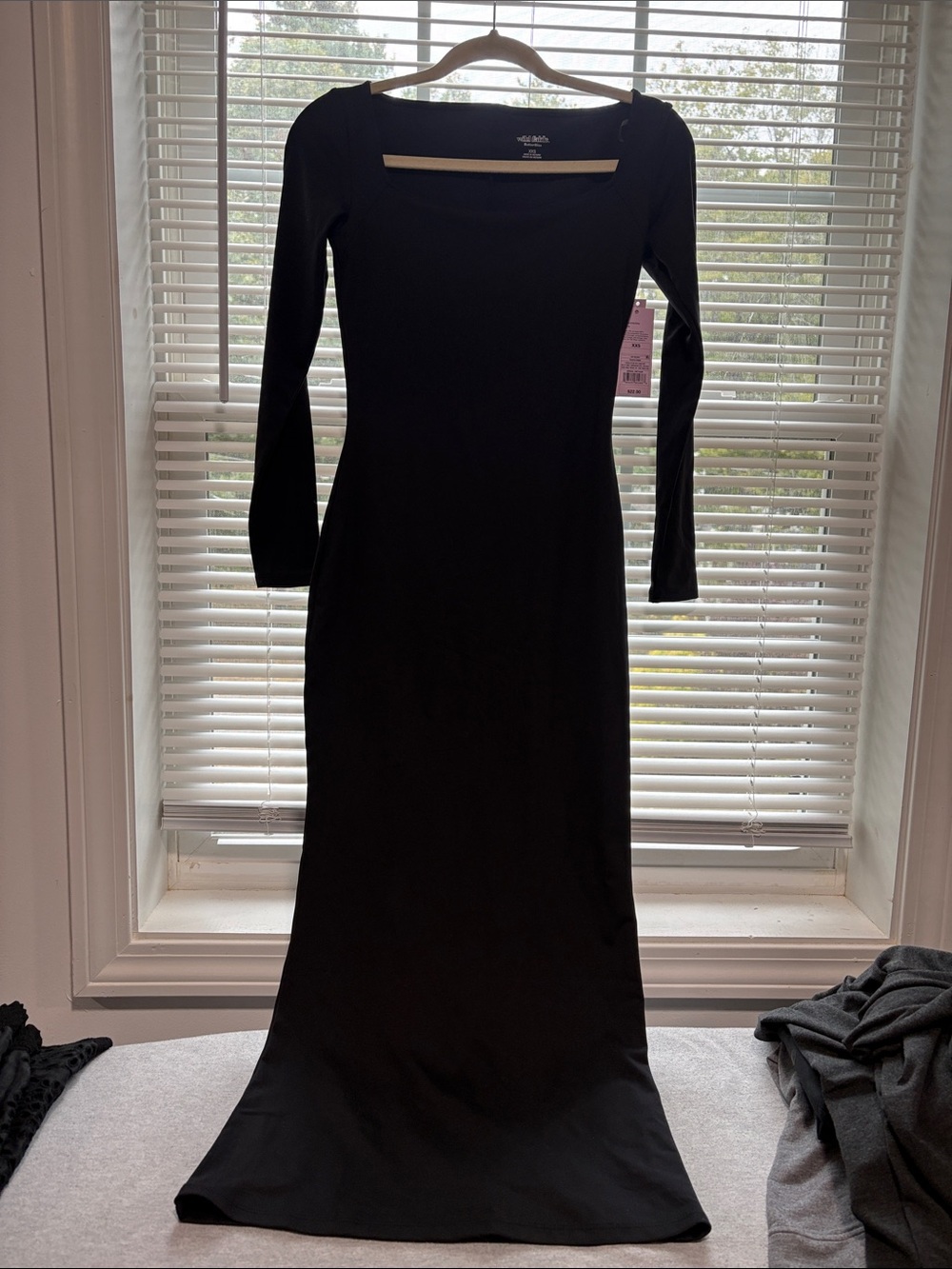 wild fable Black Square-Neck Long Sleeve Maxi Gown